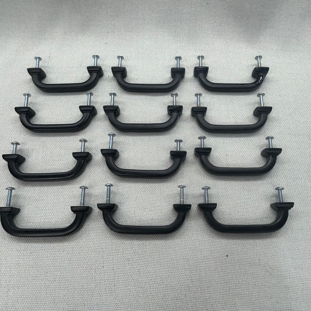 12 pc Matte Black Cabinet Pulls 3" Centers D-Handle Hardware Square Base Drawer
